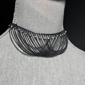 Cool Black Chain and Crystals Choker Necklace
